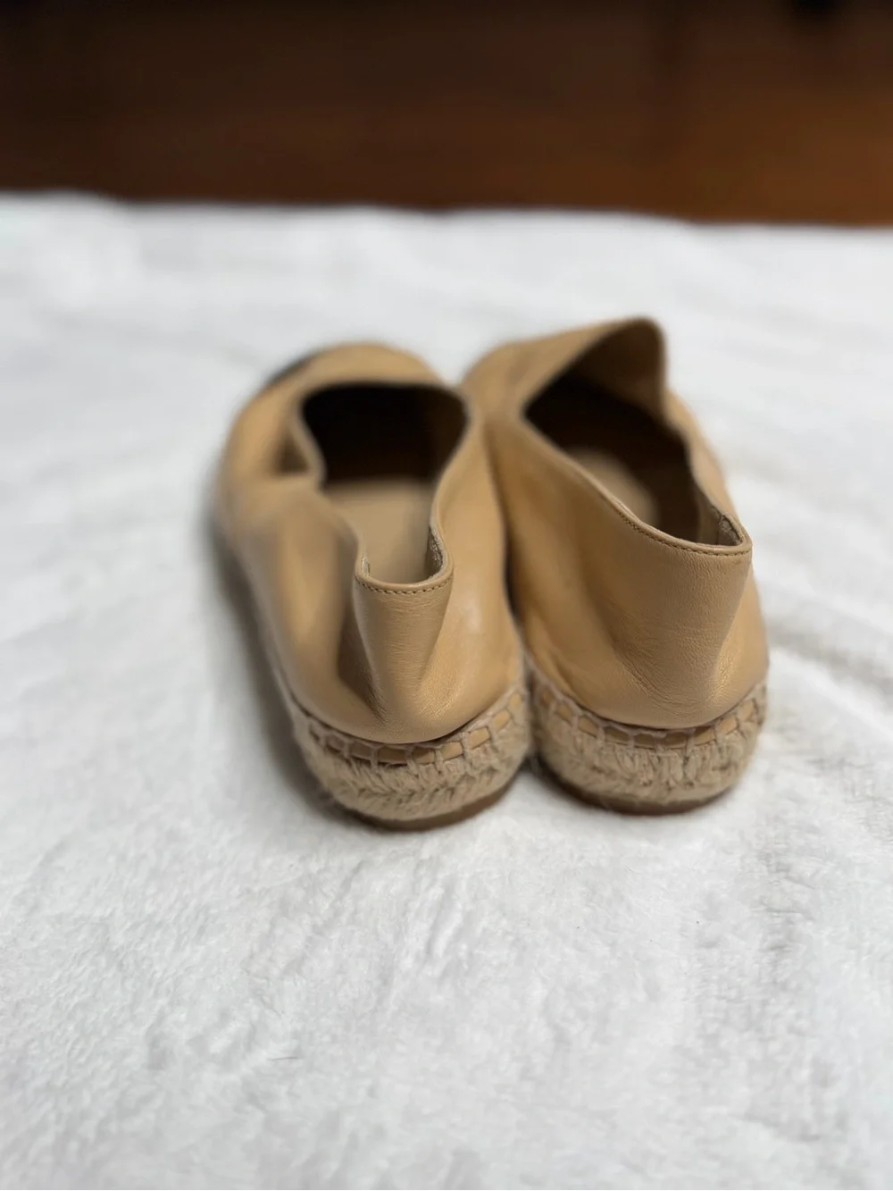 CHANEL Beige/Black Lambskin CC logo Espadrilles Flats | size 37